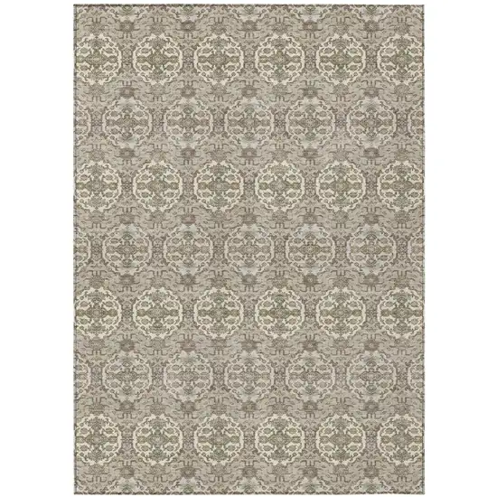 Beige And Brown Striped Washable Indoor Outdoor Area Rug Photo 1