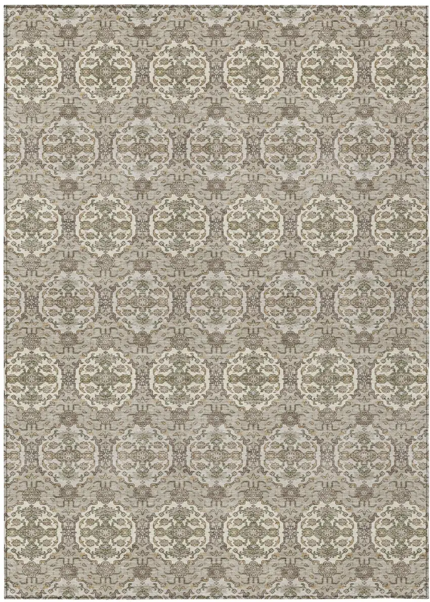 Beige And Brown Striped Washable Indoor Outdoor Area Rug Photo 1