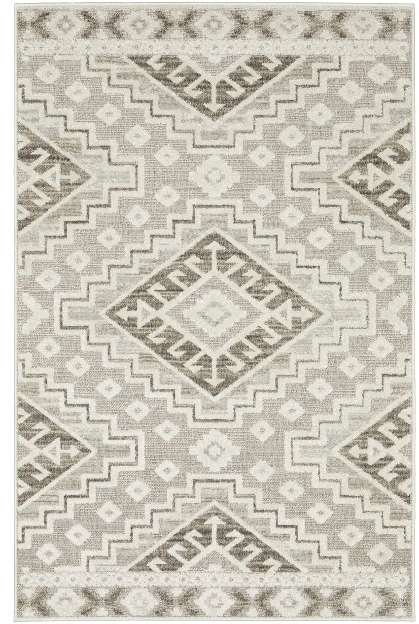 Beige And Brown Tribal Area Rug Photo 2