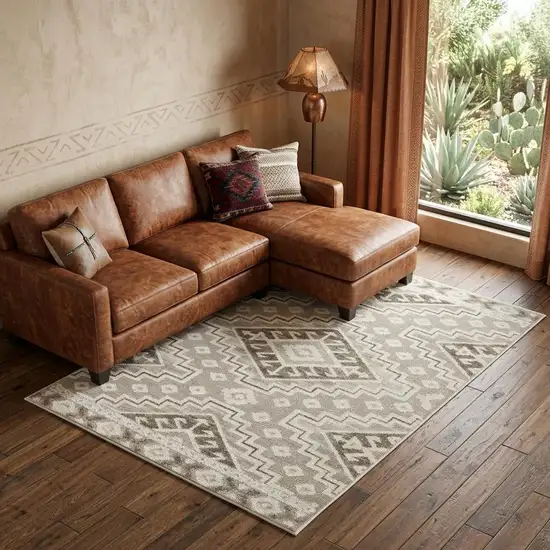 Beige And Brown Tribal Area Rug Photo 1