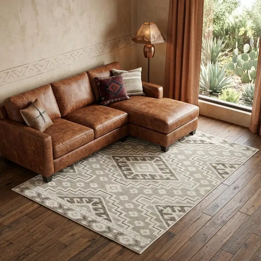 Beige And Brown Tribal Area Rug Photo 1