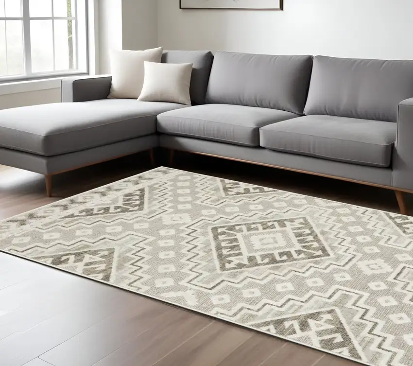 Beige And Brown Tribal Area Rug Photo 1