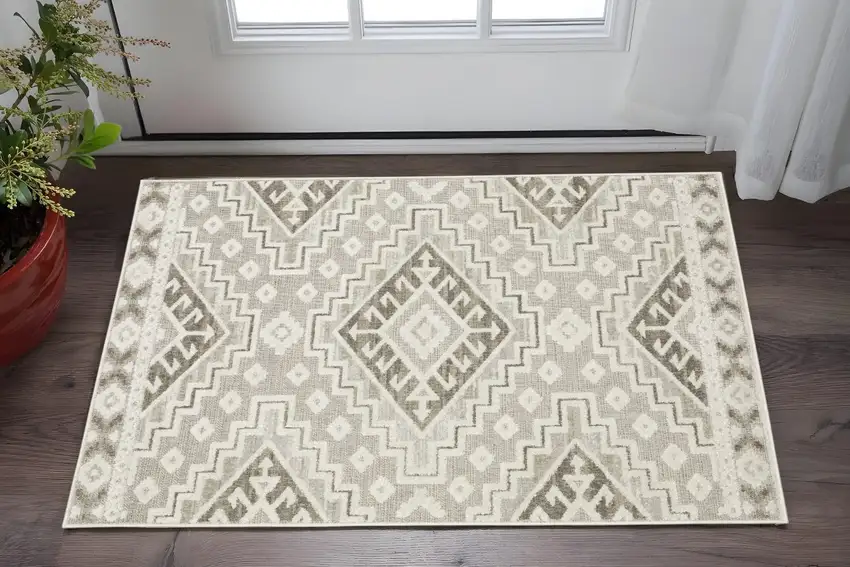 Beige And Brown Tribal Area Rug Photo 1