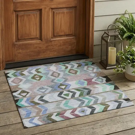 Beige And Brown Tribal Washable Indoor Outdoor Area Rug Photo 1