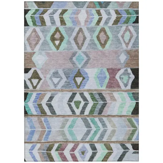 Beige And Brown Tribal Washable Indoor Outdoor Area Rug Photo 2