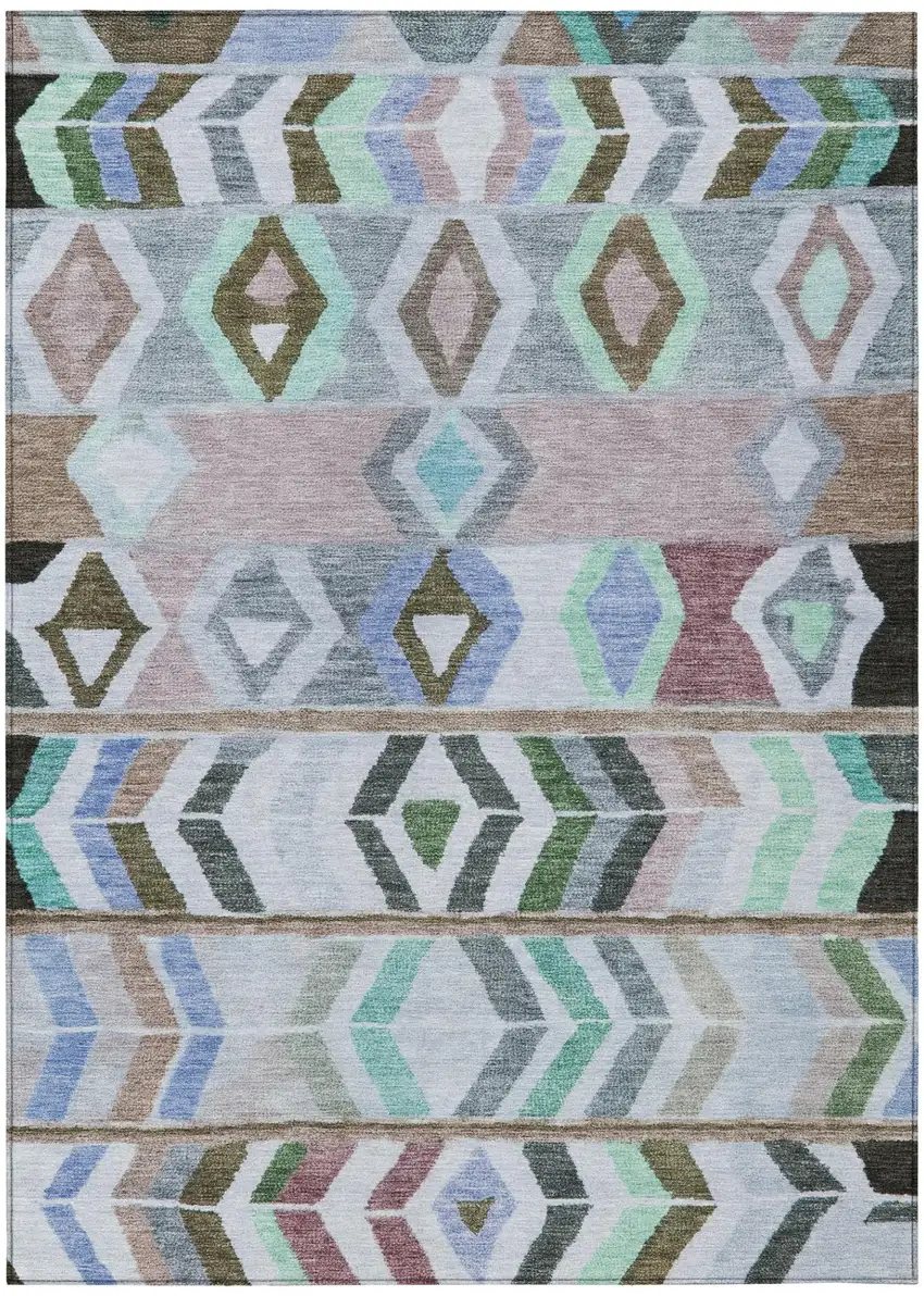 Beige And Brown Tribal Washable Indoor Outdoor Area Rug Photo 2
