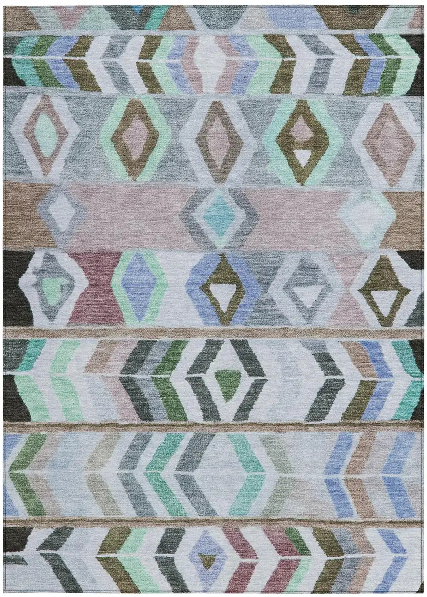 Beige And Brown Tribal Washable Indoor Outdoor Area Rug Photo 4