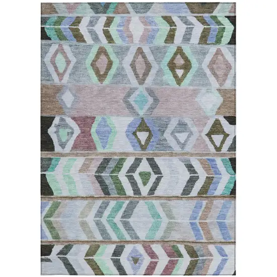 Beige And Brown Tribal Washable Indoor Outdoor Area Rug Photo 4