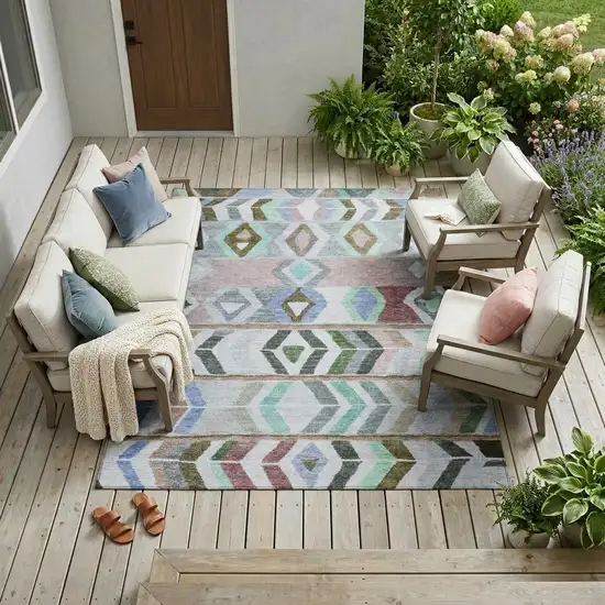 Beige And Brown Tribal Washable Indoor Outdoor Area Rug Photo 1