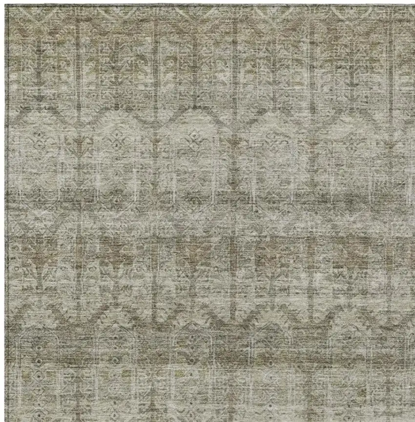 Beige And Brown Tribal Washable Indoor Outdoor Area Rug Photo 3
