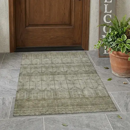 Beige And Brown Tribal Washable Indoor Outdoor Area Rug Photo 1