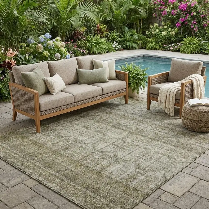 Beige And Brown Tribal Washable Indoor Outdoor Area Rug Photo 1