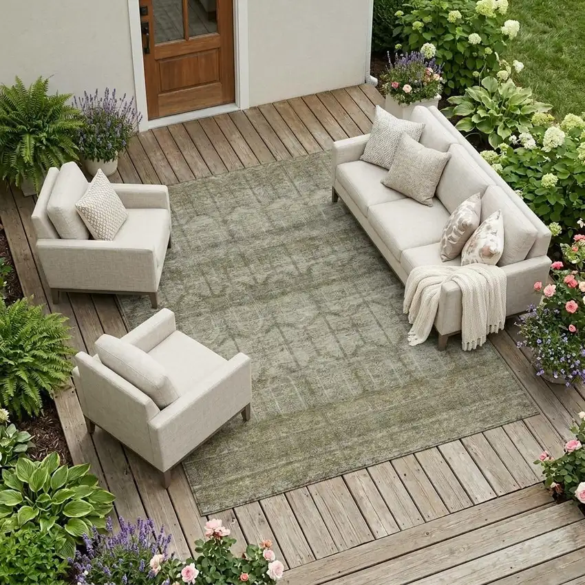 Beige And Brown Tribal Washable Indoor Outdoor Area Rug Photo 1