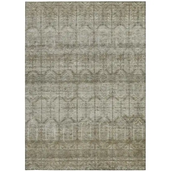 Beige And Brown Tribal Washable Indoor Outdoor Area Rug Photo 4