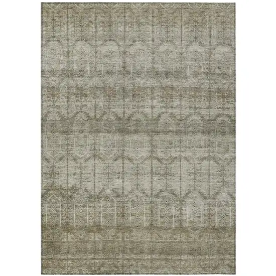 Beige And Brown Tribal Washable Indoor Outdoor Area Rug Photo 2