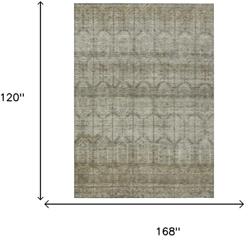 Beige And Brown Tribal Washable Indoor Outdoor Area Rug Photo 7