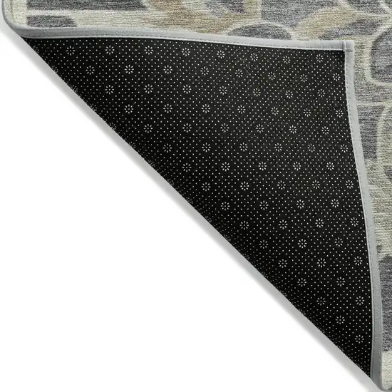 Beige And Charcoal Damask Washable Indoor Outdoor Area Rug Photo 8