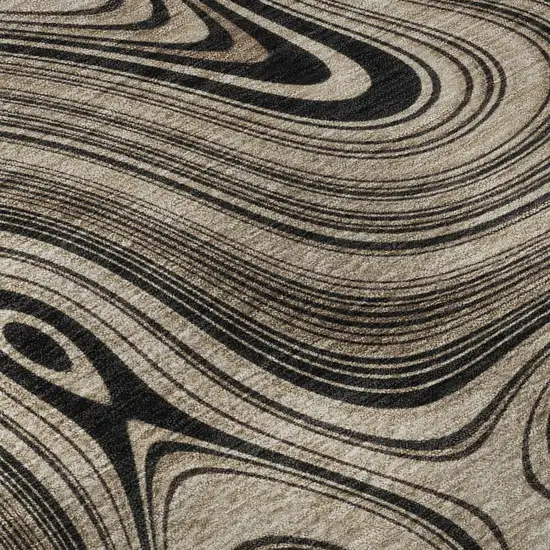 Beige And Charcoal Geometric Washable Area Rug With UV Protection Photo 8