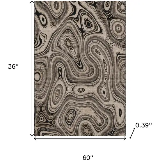 Beige And Charcoal Geometric Washable Area Rug With UV Protection Photo 9