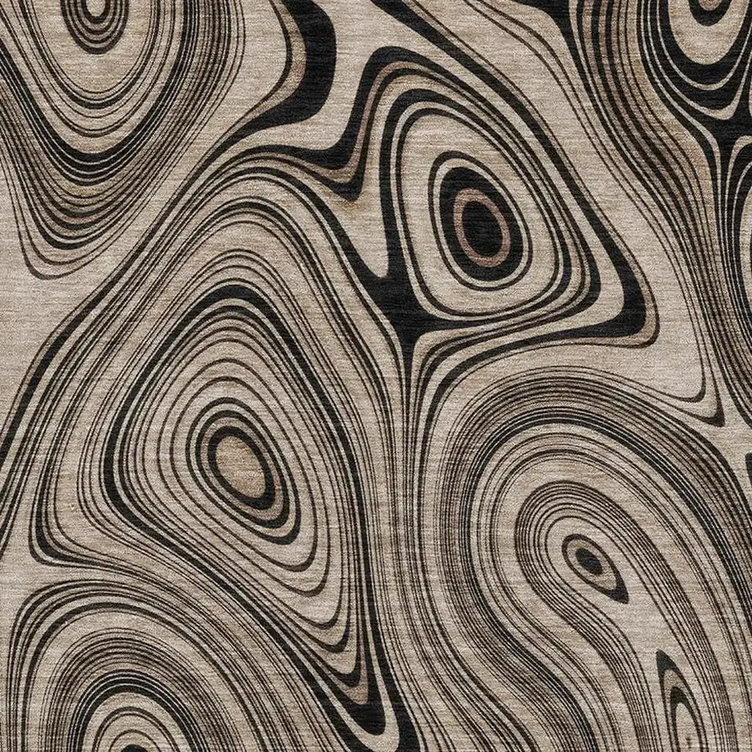 Beige And Charcoal Geometric Washable Area Rug With UV Protection Photo 3