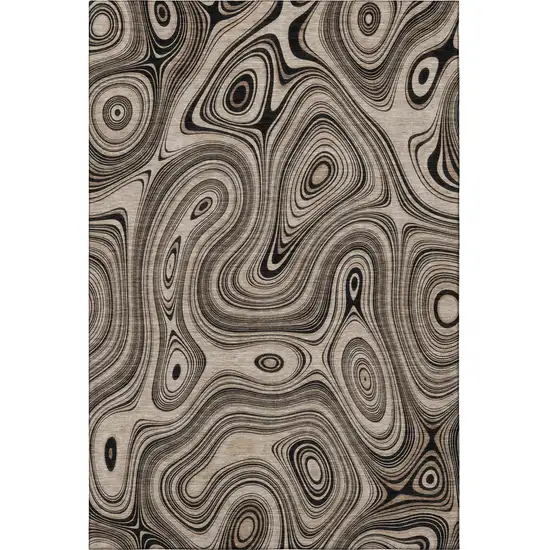 Beige And Charcoal Geometric Washable Area Rug With UV Protection Photo 4