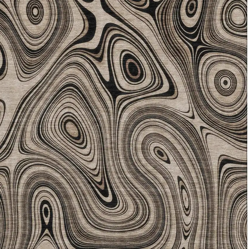 Beige And Charcoal Geometric Washable Area Rug With UV Protection Photo 3