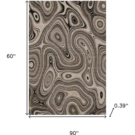 Beige And Charcoal Geometric Washable Area Rug With UV Protection Photo 9