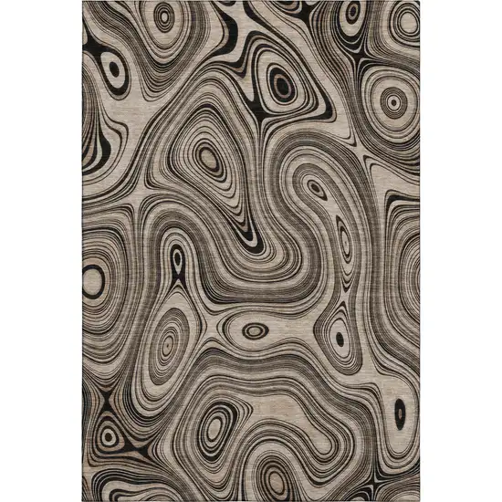 Beige And Charcoal Geometric Washable Area Rug With UV Protection Photo 1