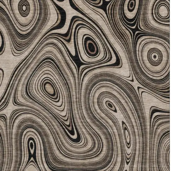 Beige And Charcoal Geometric Washable Area Rug With UV Protection Photo 4