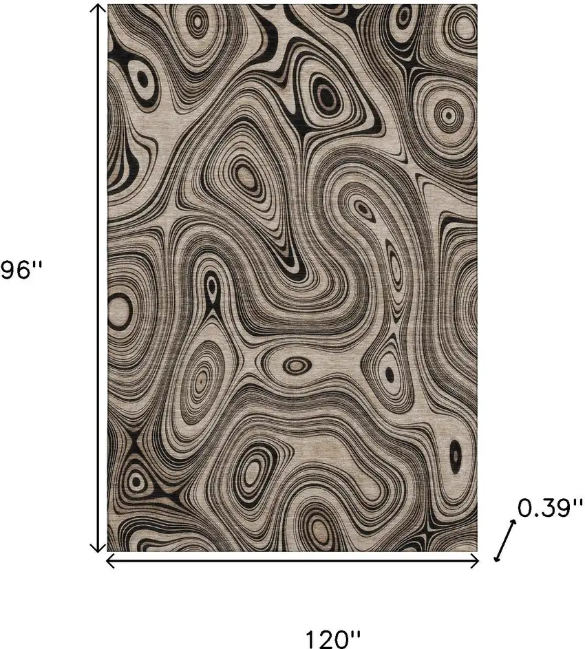 Beige And Charcoal Geometric Washable Area Rug With UV Protection Photo 9