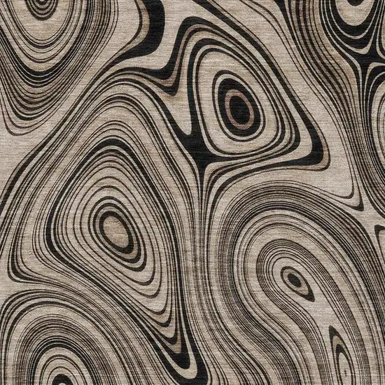 Beige And Charcoal Geometric Washable Area Rug With UV Protection Photo 3