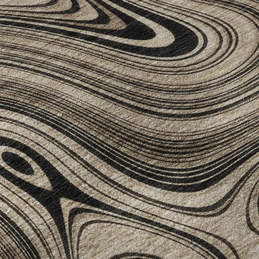 Beige And Charcoal Geometric Washable Area Rug With UV Protection Photo 8