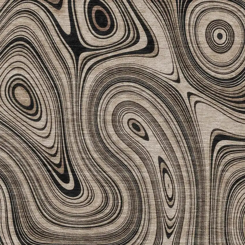 Beige And Charcoal Geometric Washable Area Rug With UV Protection Photo 3