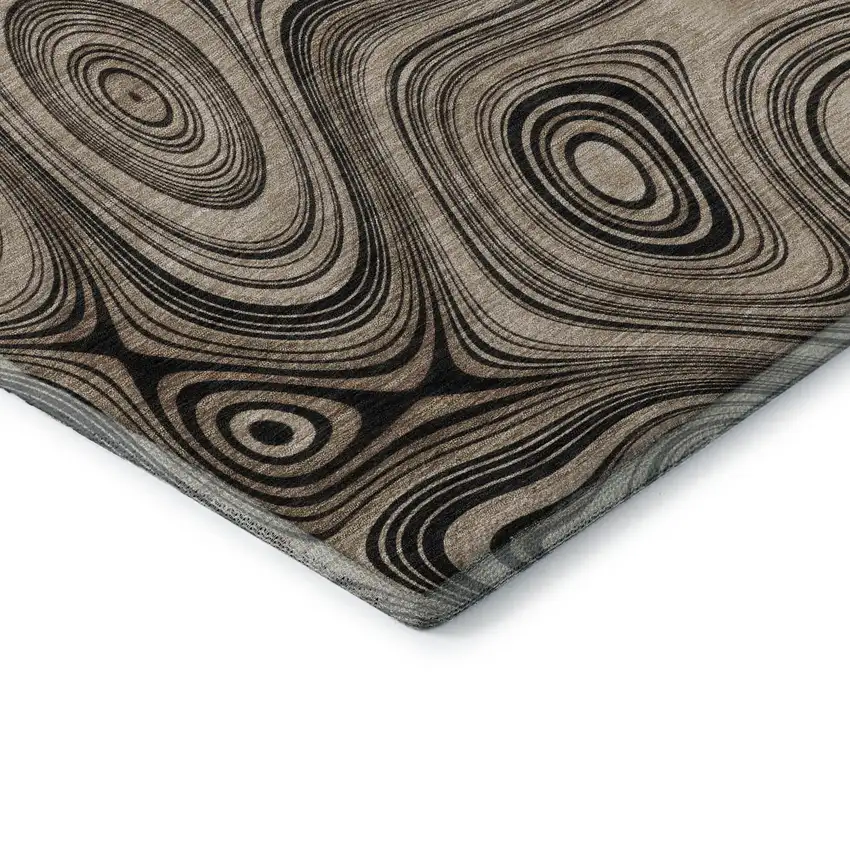 Beige And Charcoal Geometric Washable Area Rug With UV Protection Photo 7