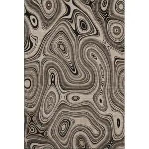 Photo of Beige And Charcoal Geometric Washable Area Rug With UV Protection