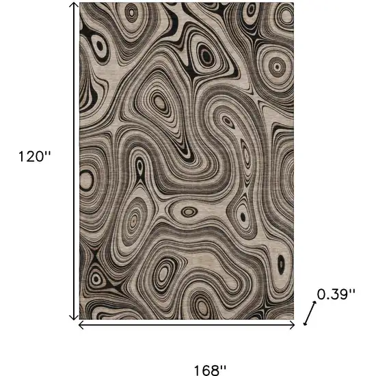 Beige And Charcoal Geometric Washable Area Rug With UV Protection Photo 9
