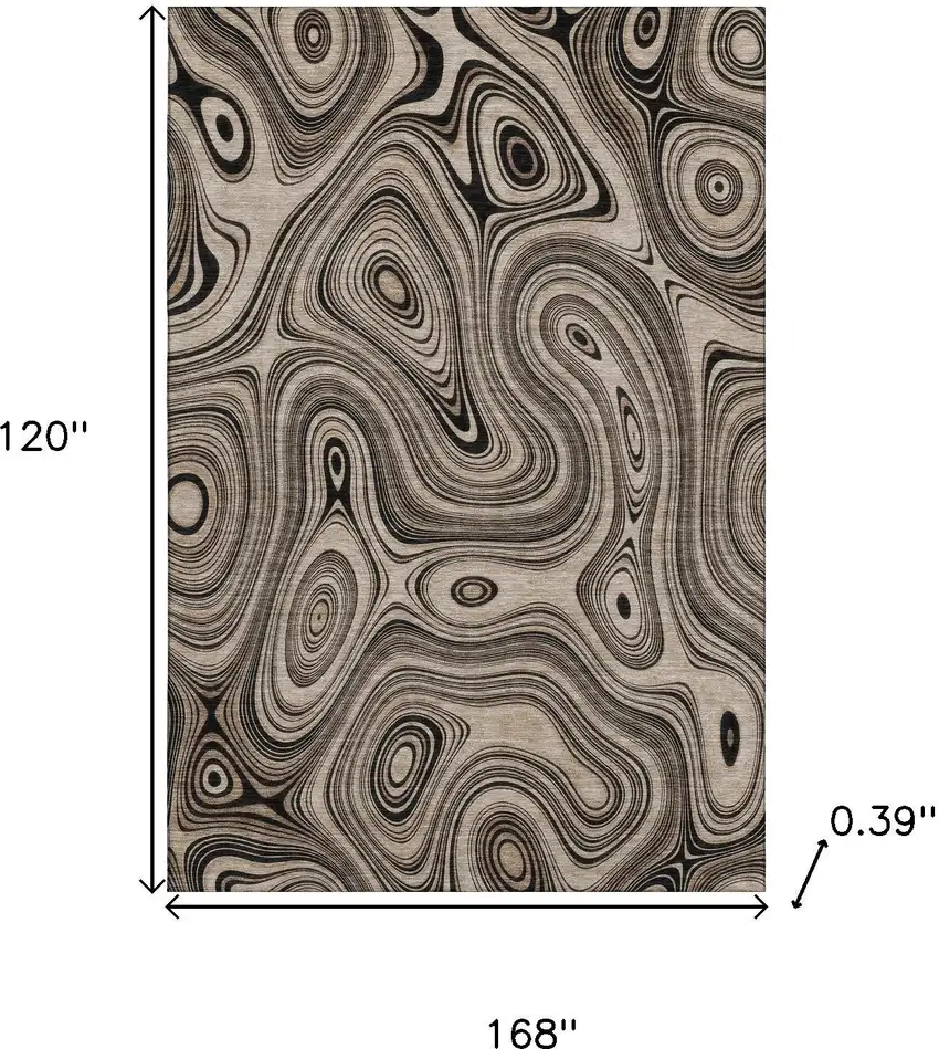 Beige And Charcoal Geometric Washable Area Rug With UV Protection Photo 9