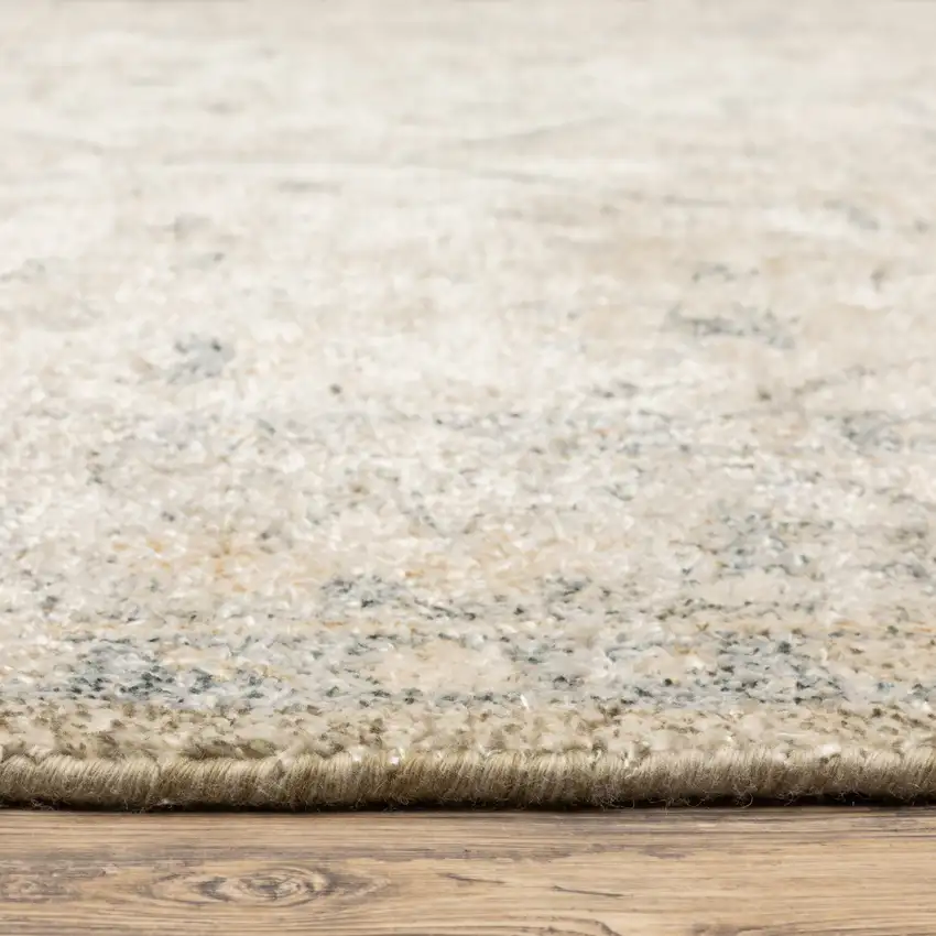 Beige And Charcoal Oriental Hand Loomed Stain Resistant Area Rug With Fringe Photo 9