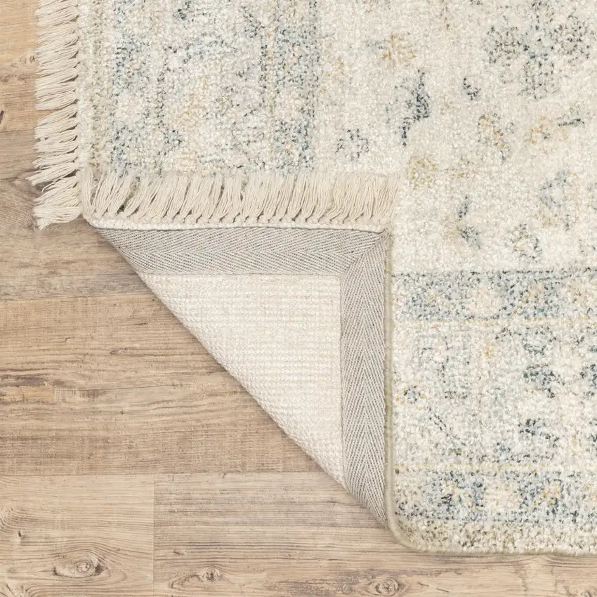 Beige And Charcoal Oriental Hand Loomed Stain Resistant Area Rug With Fringe Photo 6