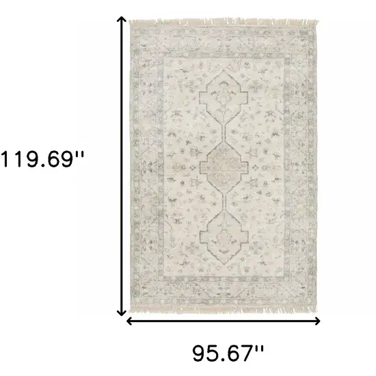 Beige And Charcoal Oriental Hand Loomed Stain Resistant Area Rug With Fringe Photo 3