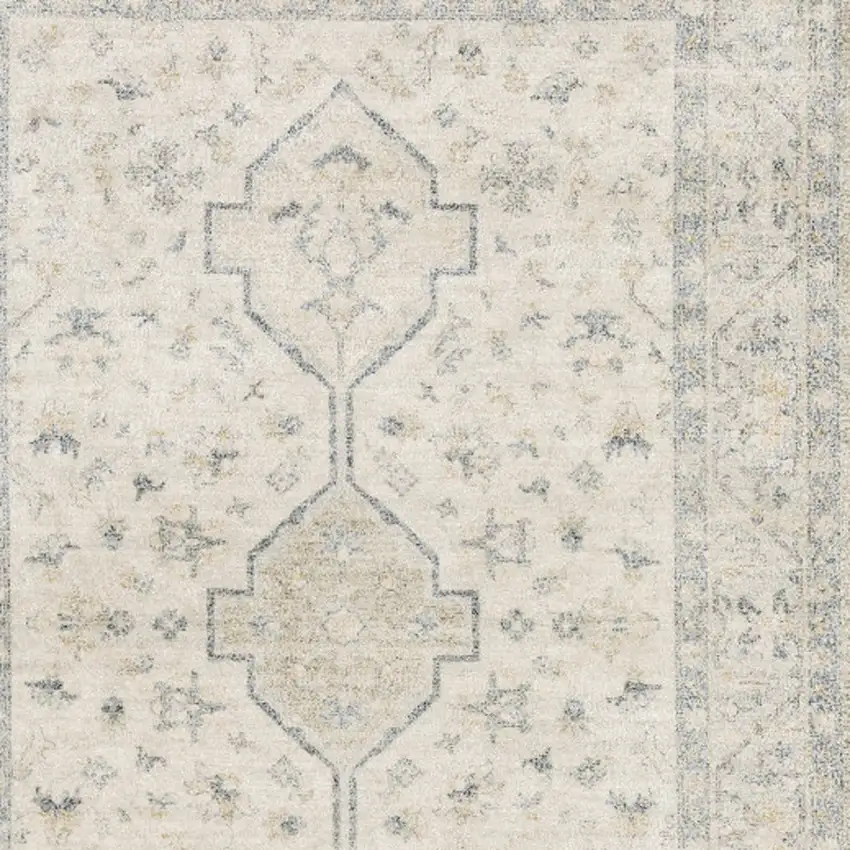 Beige And Charcoal Oriental Hand Loomed Stain Resistant Area Rug With Fringe Photo 4
