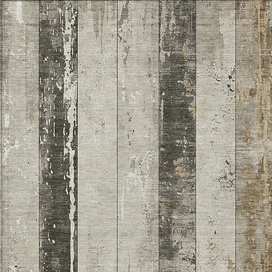 Beige And Charcoal Striped Washable Indoor Outdoor Area Rug Photo 1