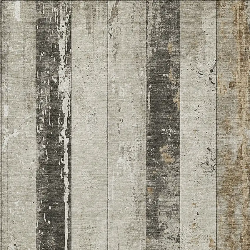 Beige And Charcoal Striped Washable Indoor Outdoor Area Rug Photo 1