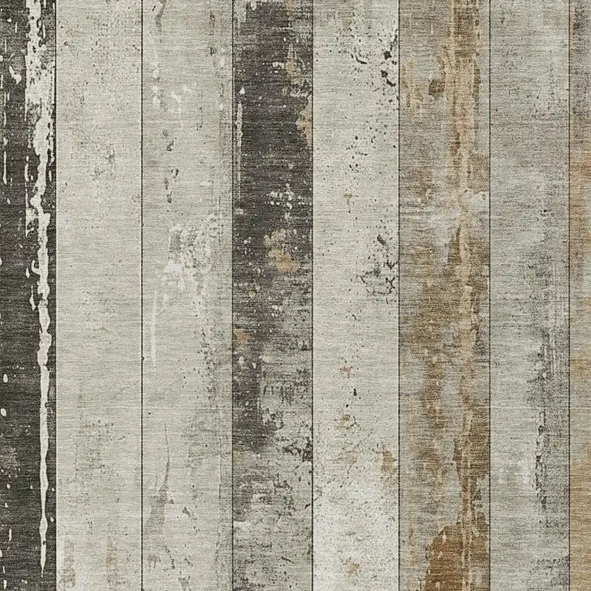 Beige And Charcoal Striped Washable Indoor Outdoor Area Rug Photo 4