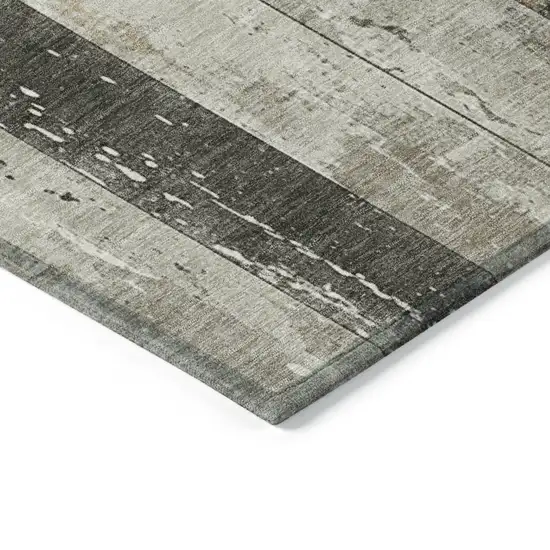 Beige And Charcoal Striped Washable Indoor Outdoor Area Rug Photo 9