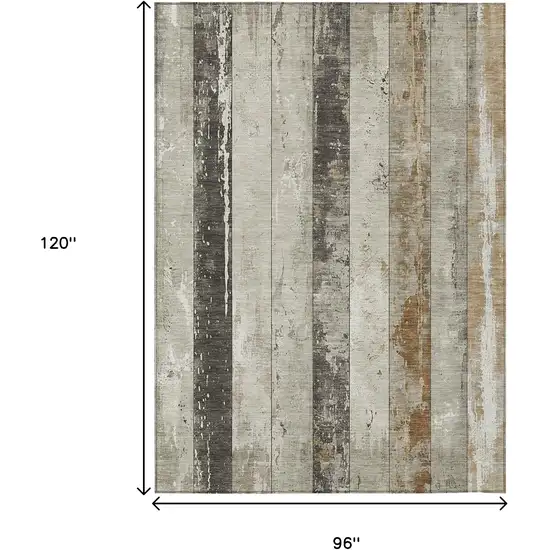 Beige And Charcoal Striped Washable Indoor Outdoor Area Rug Photo 3