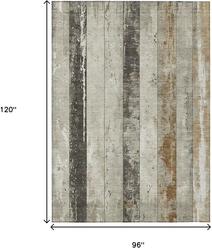 Beige And Charcoal Striped Washable Indoor Outdoor Area Rug Photo 3