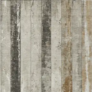 Photo of Beige And Charcoal Striped Washable Indoor Outdoor Area Rug