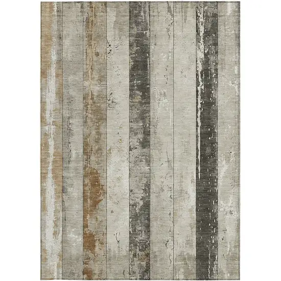 Beige And Charcoal Striped Washable Indoor Outdoor Area Rug Photo 9