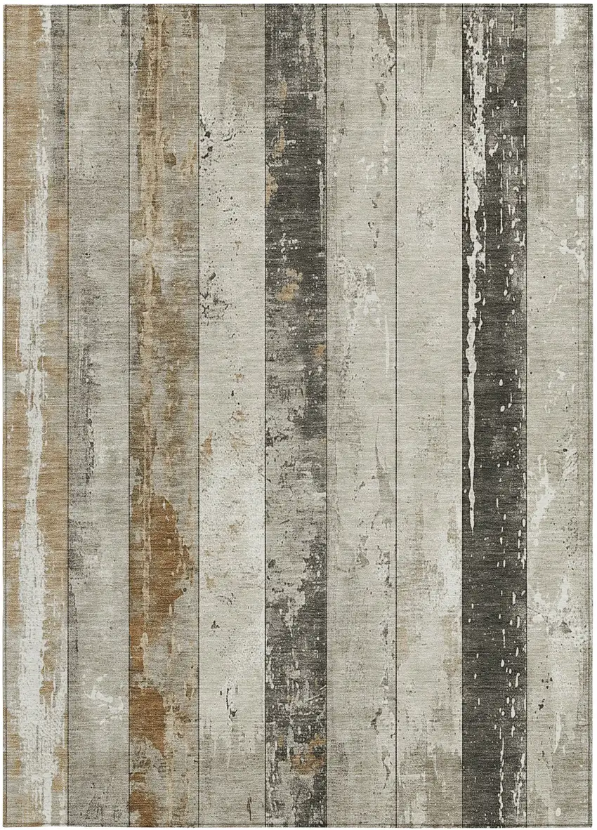 Beige And Charcoal Striped Washable Indoor Outdoor Area Rug Photo 9